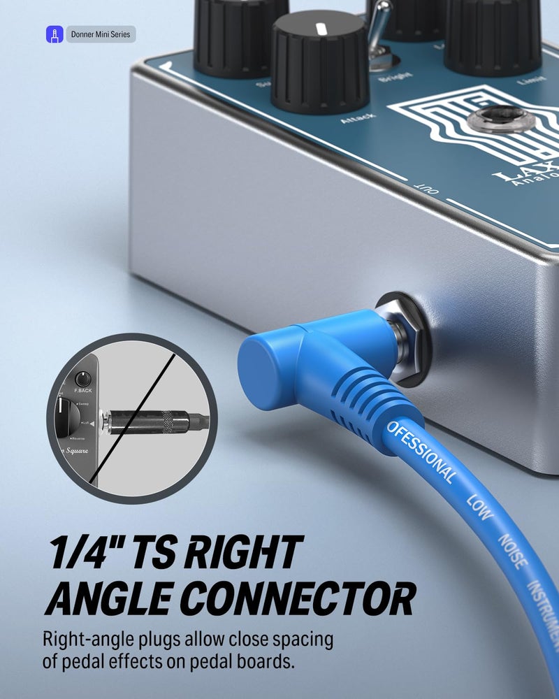 Donner 6 Inch Guitar Patch Colored Cable 6-Pack, TS 1/4" Right Angle to TS 1/4" Right Angle - Image 3